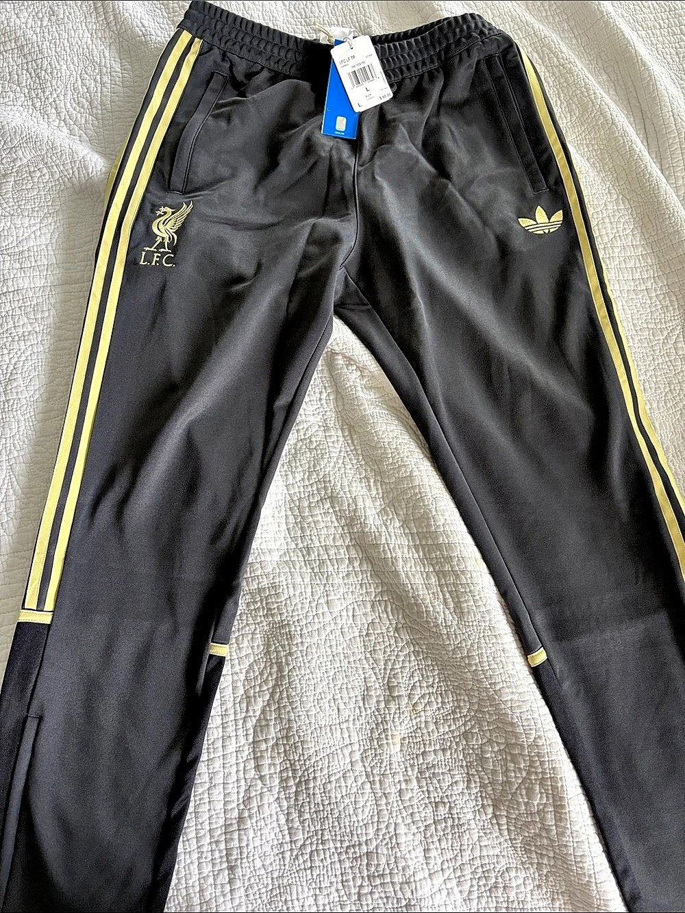 adidas LFC Liverpool FC Track Pants Charcoal Gray with Gold Size Large NWT